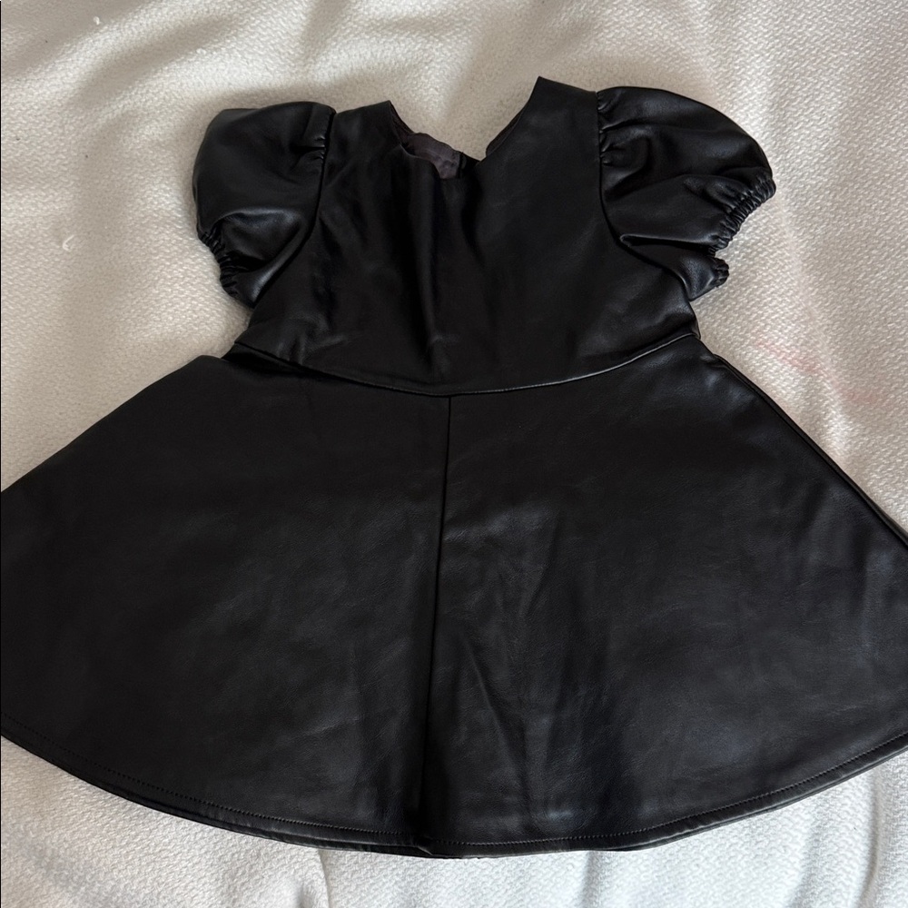 Baby Gap Black Faux Leather Dress with Puff Sleeves Sz 12-18 Mos
